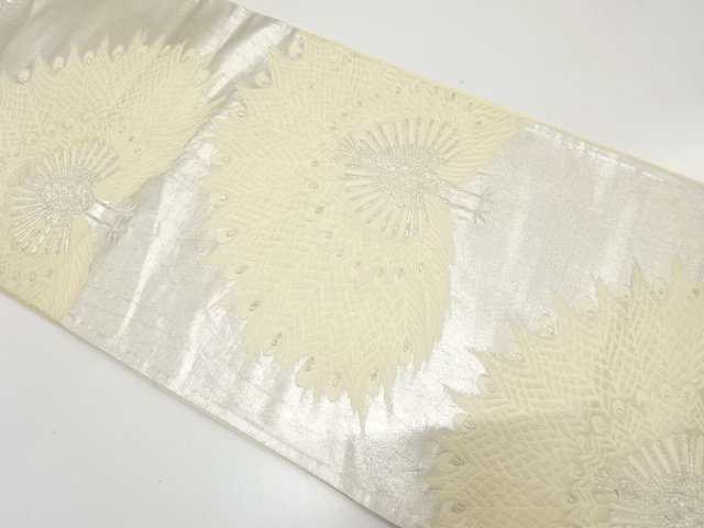 JAPANESE KIMONO / ANTIQUE FUKURO OBI / SILK / WOVEN PEACOCK